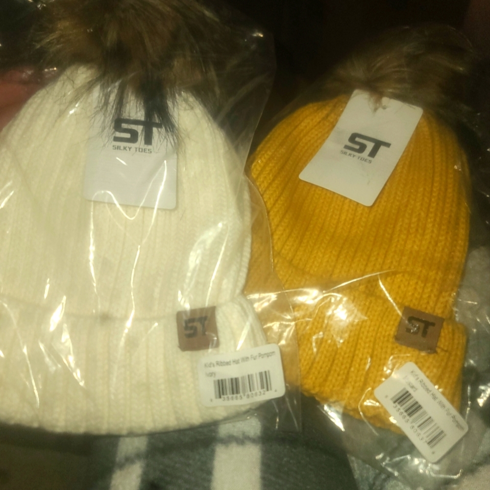 ST Knit Beanies in Cream and Yellow